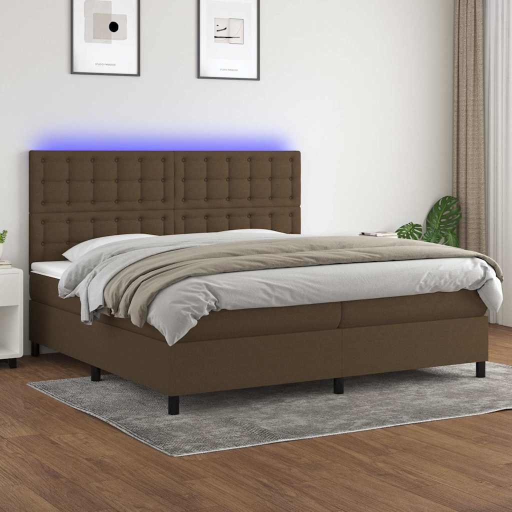 Barna szövet rugós és LED-es ágy matraccal 200x200 cm
