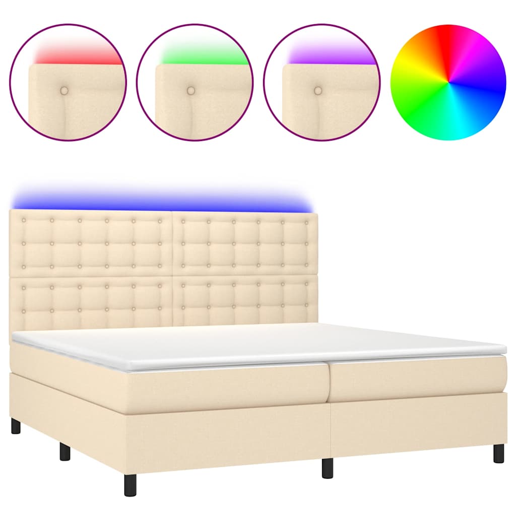Krémszínű szövet rugós és LED-es ágy matraccal 200 x 200 cm 2