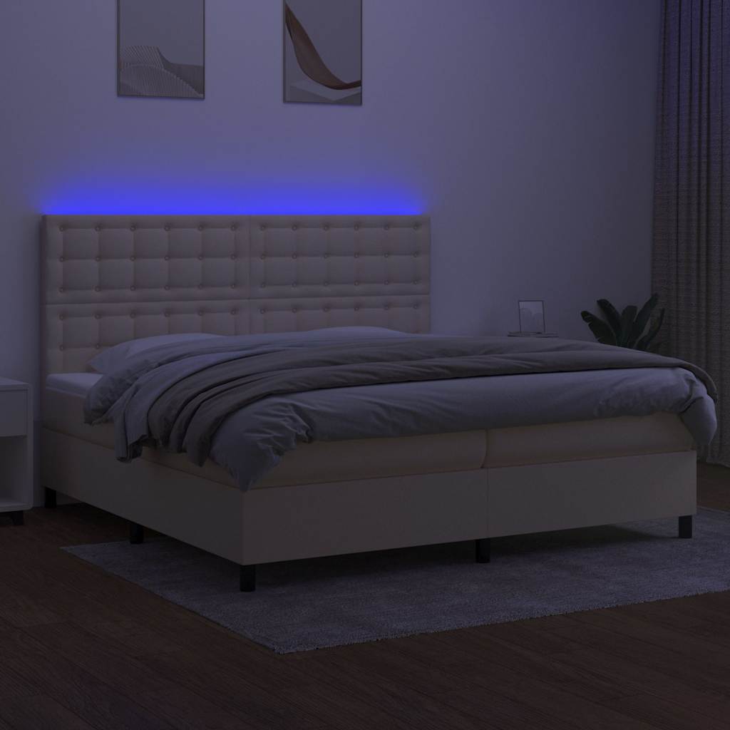 Krémszínű szövet rugós és LED-es ágy matraccal 200 x 200 cm 4