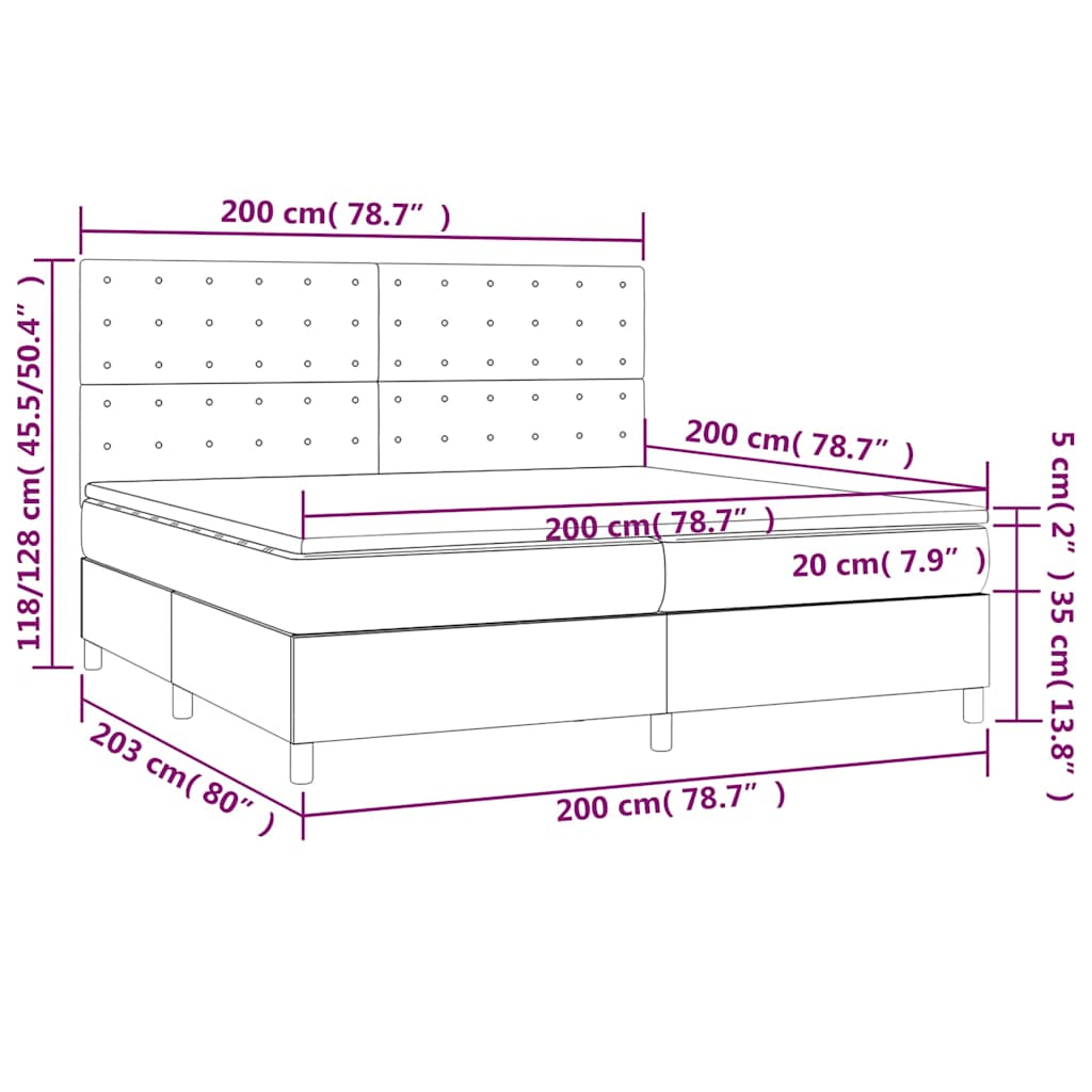 Krémszínű szövet rugós és LED-es ágy matraccal 200 x 200 cm 8