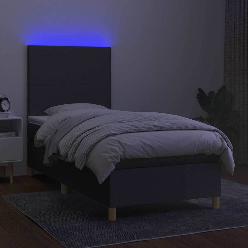 Sötétszürke szövet rugós és LED-es ágy matraccal 80 x 200 cm 4