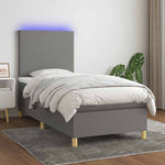 Sötétszürke szövet rugós és LED-es ágy matraccal 80 x 200 cm
