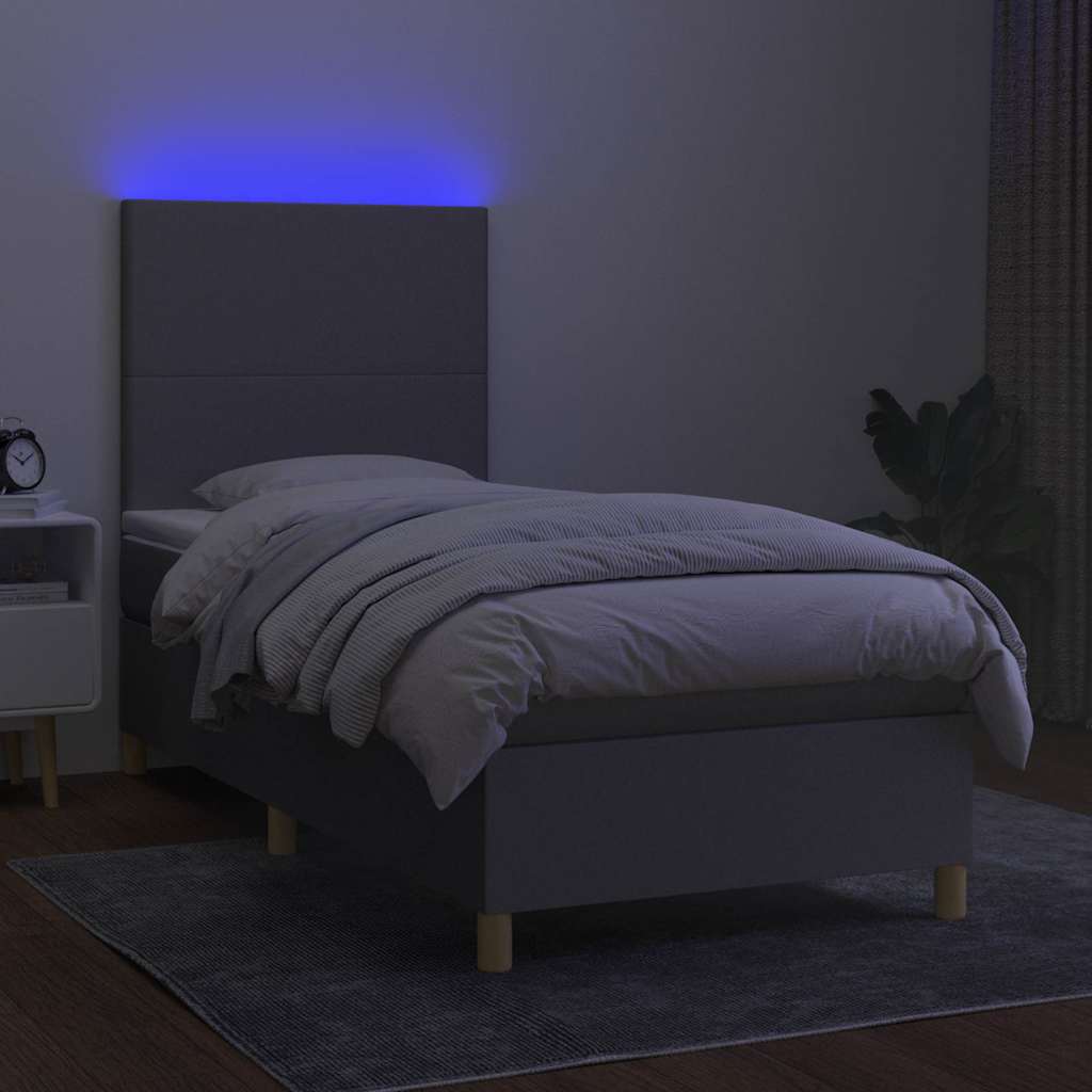 Világosszürke szövet rugós és LED-es ágy matraccal 100x200 cm 4