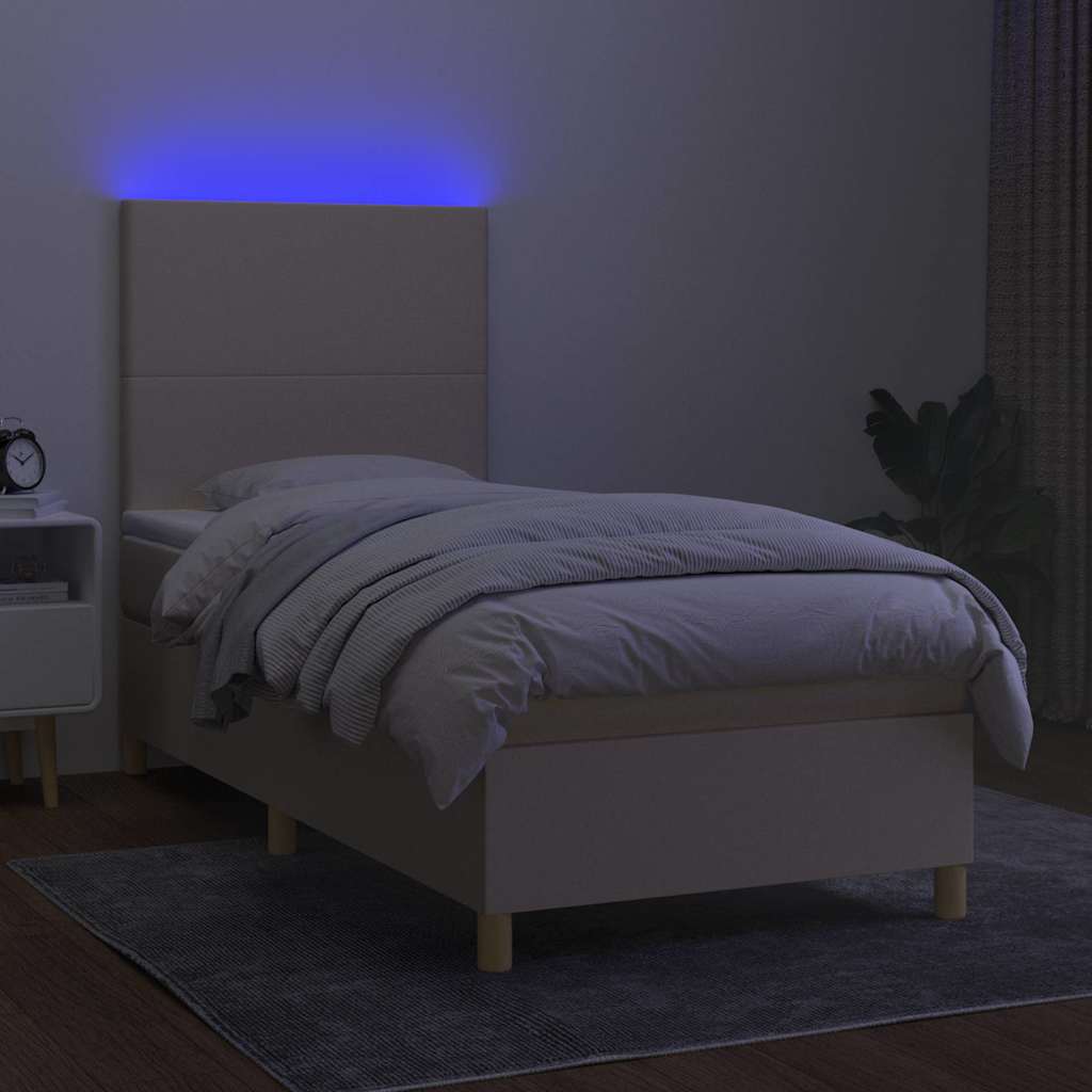 Krémszínű szövet rugós és LED-es ágy matraccal 100x200 cm 4