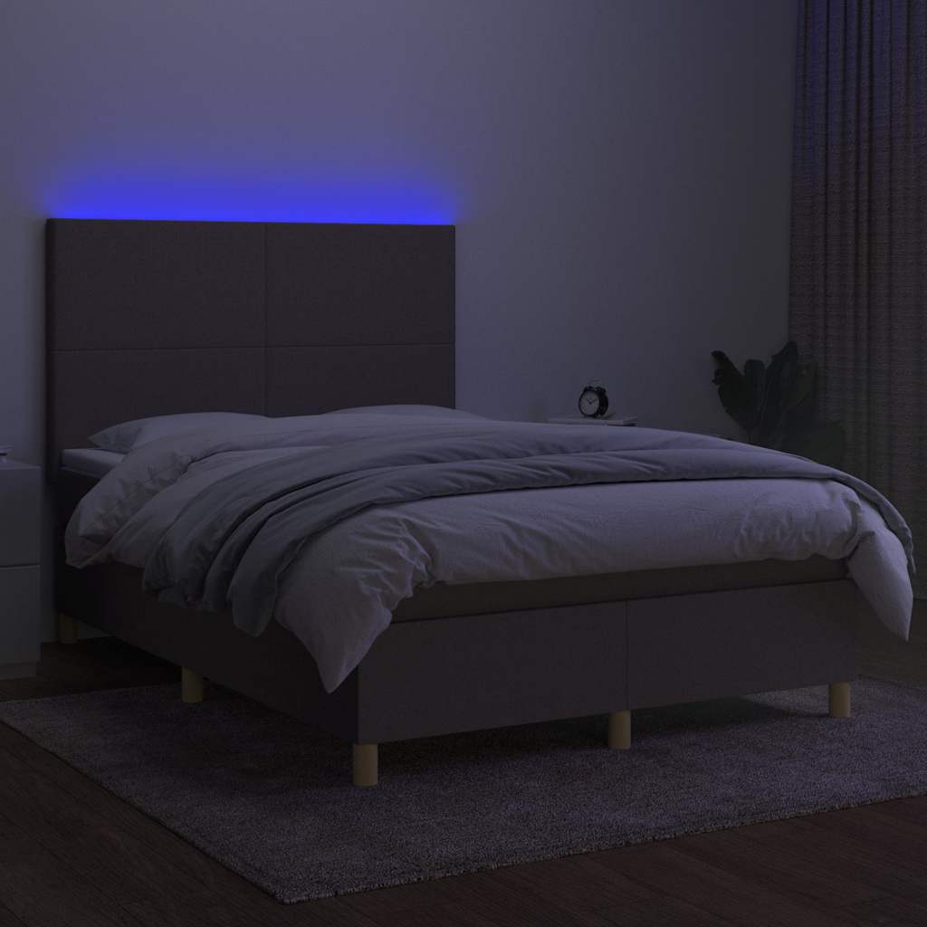 Tópszínű szövet rugós és LED-es ágy matraccal 140x200 cm 4