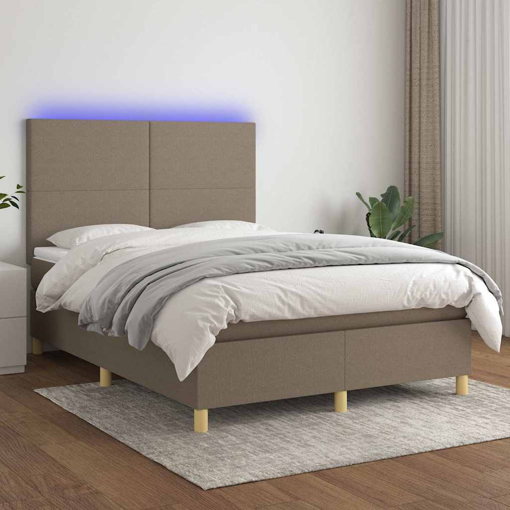 Tópszínű szövet rugós és LED-es ágy matraccal 140x200 cm
