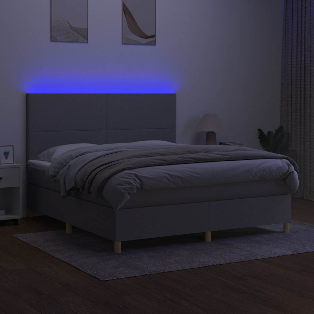 Világosszürke szövet rugós és LED-es ágy matraccal 160x200 cm 4