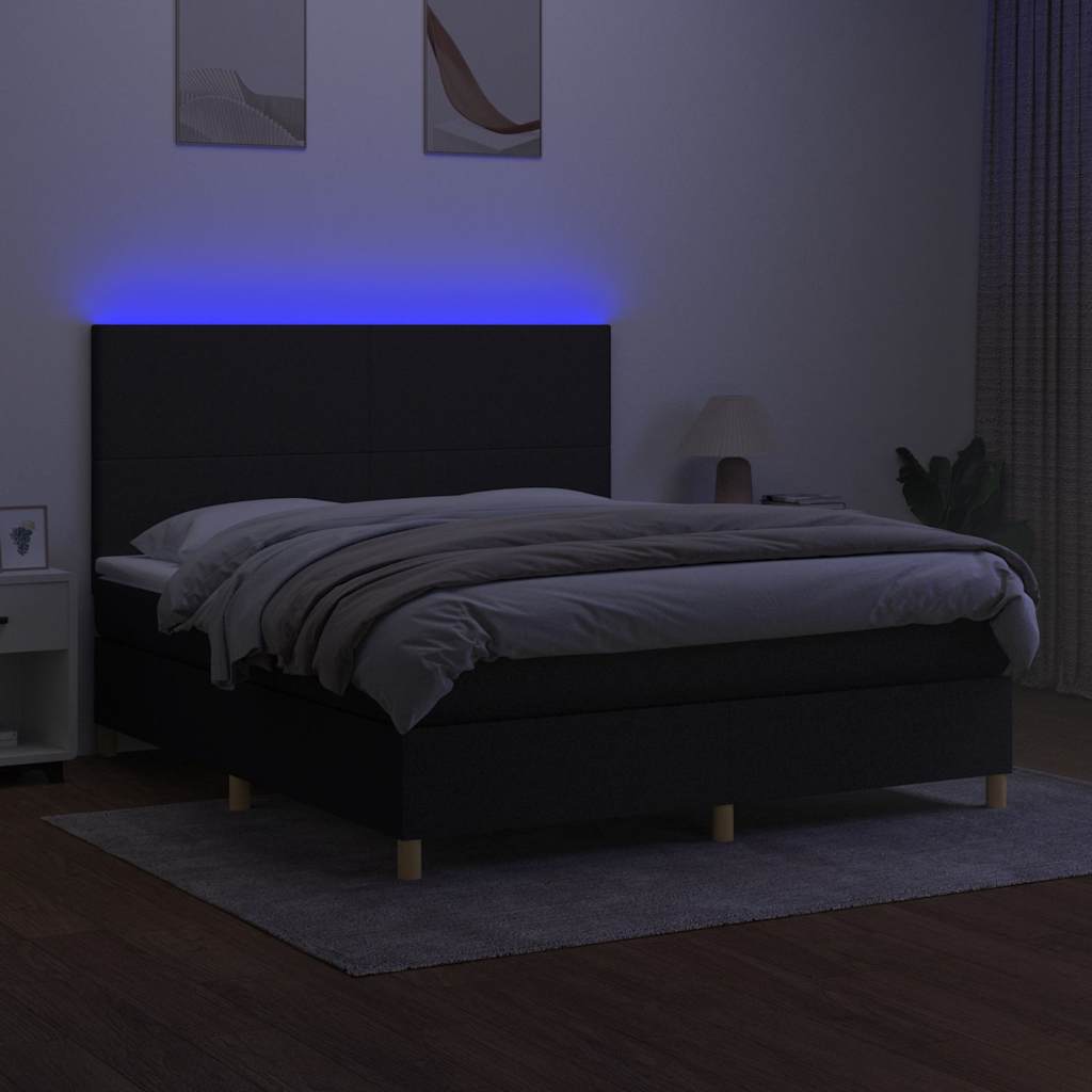 Fekete szövet rugós és LED-es ágy matraccal 180 x 200 cm 4