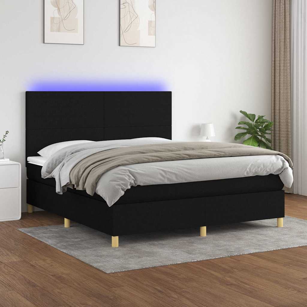 Fekete szövet rugós és LED-es ágy matraccal 180 x 200 cm
