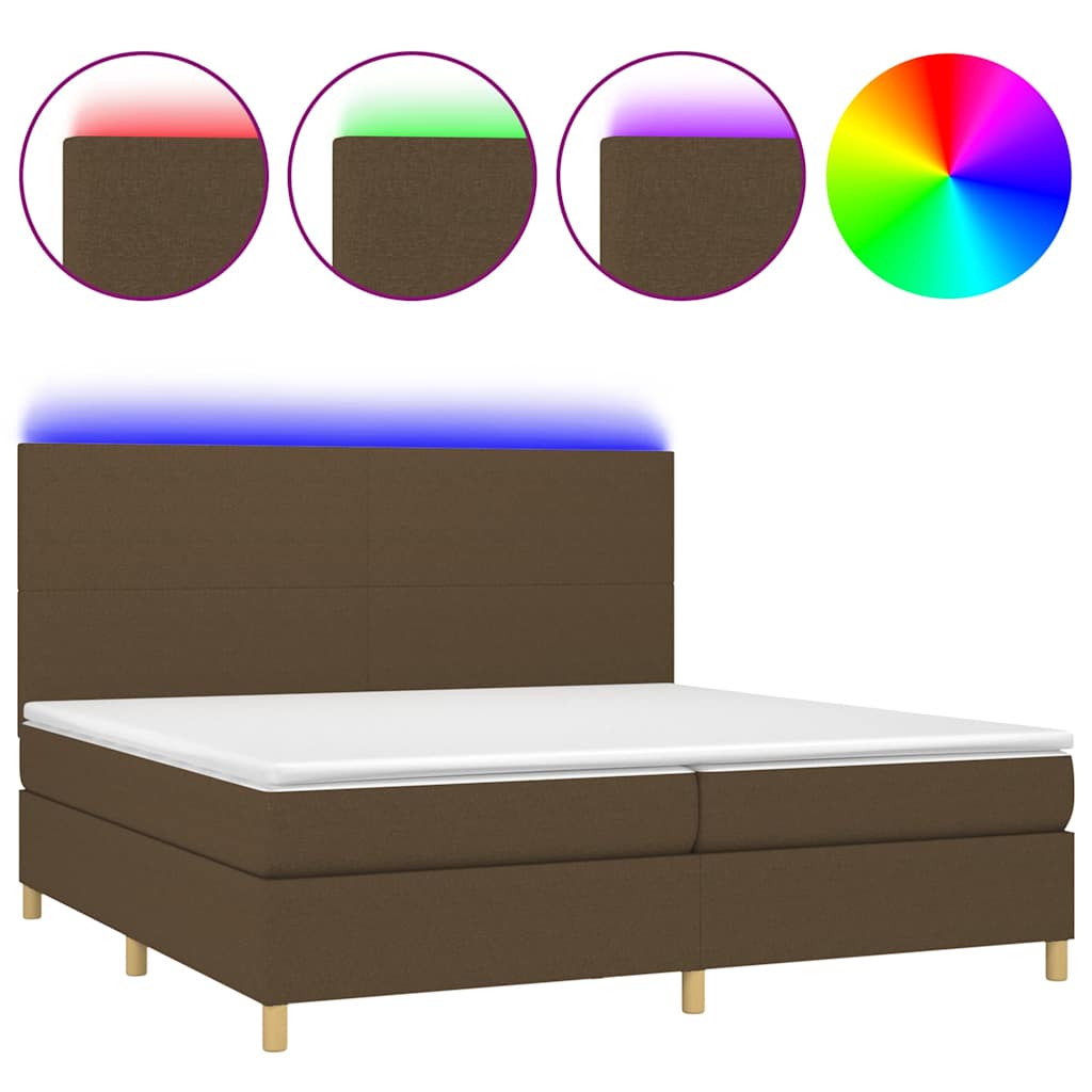 Barna szövet rugós és LED-es ágy matraccal 200x200 cm 2