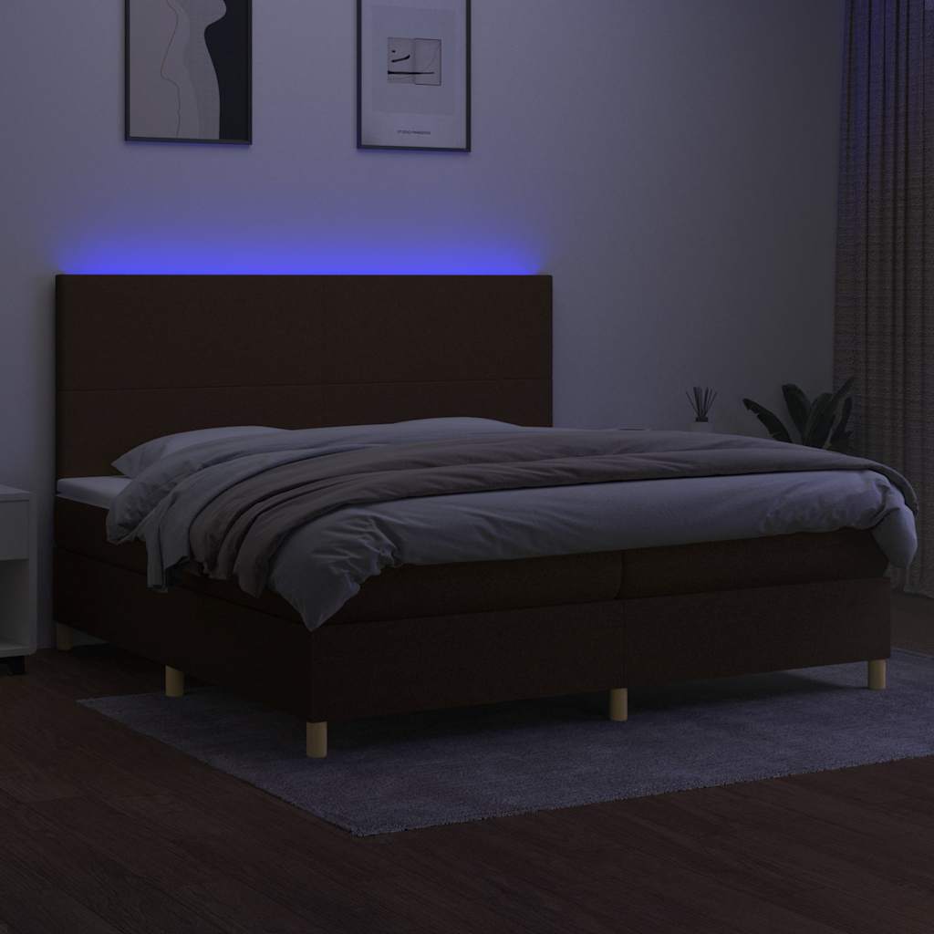 Barna szövet rugós és LED-es ágy matraccal 200x200 cm 4