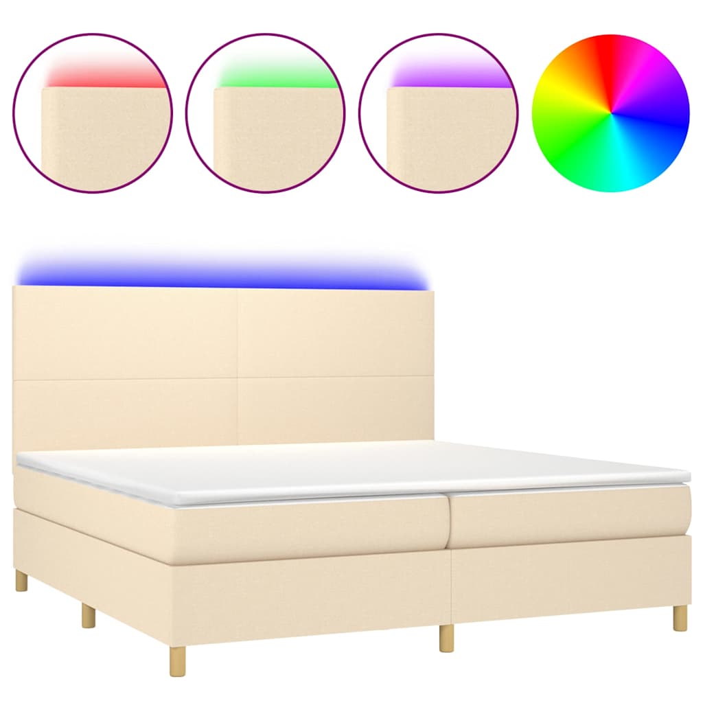 Krémszínű szövet rugós és LED-es ágy matraccal 200 x 200 cm 2