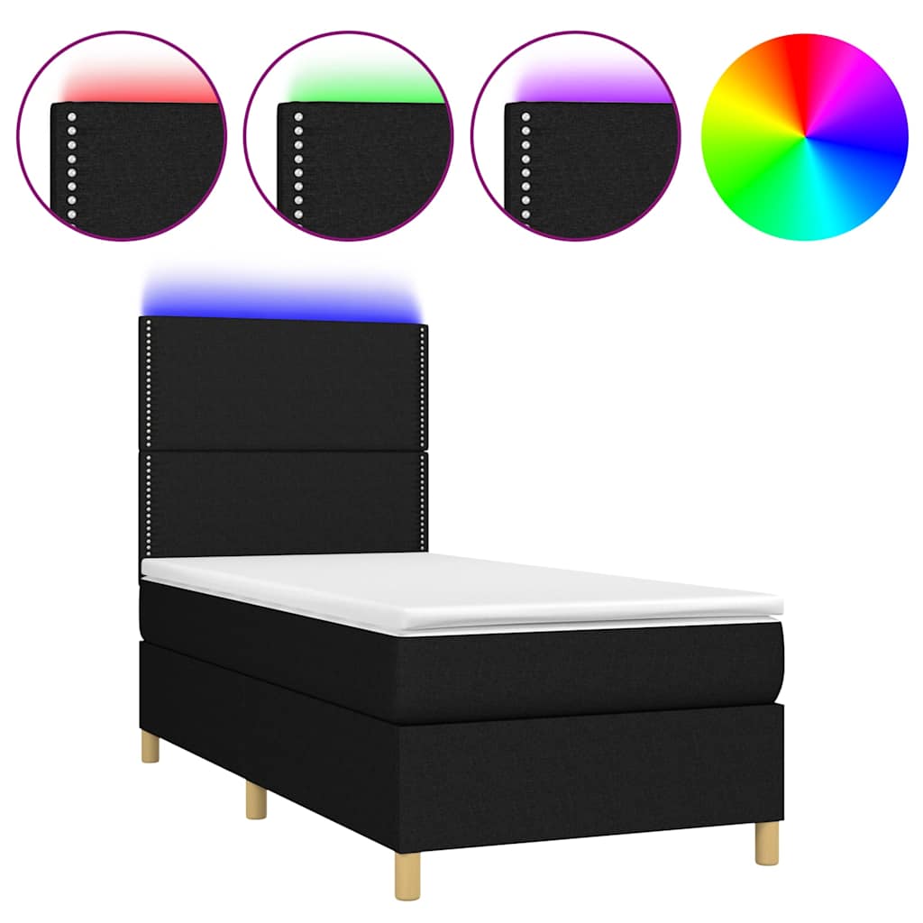 Fekete szövet rugós és LED-es ágy matraccal 90x190 cm 2