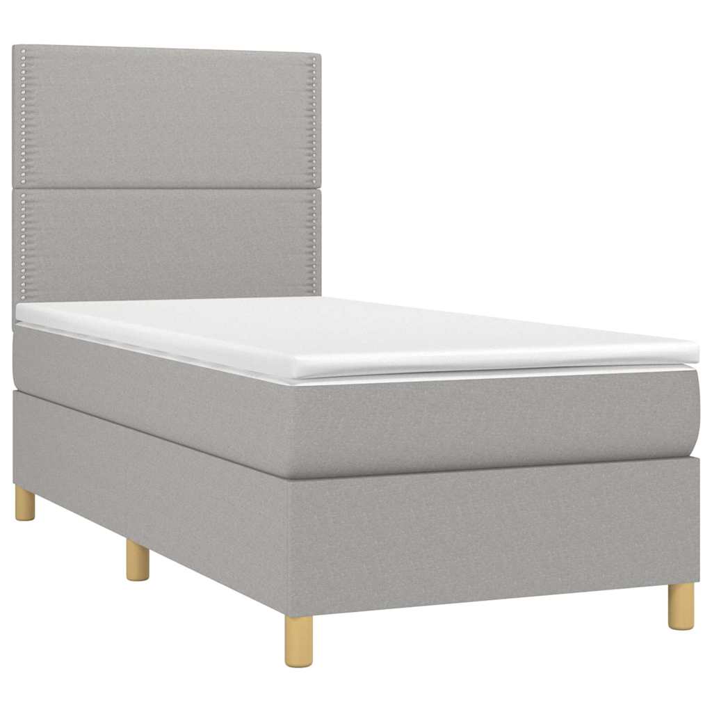 Világosszürke szövet rugós és LED-es ágy matraccal 90x200 cm 3