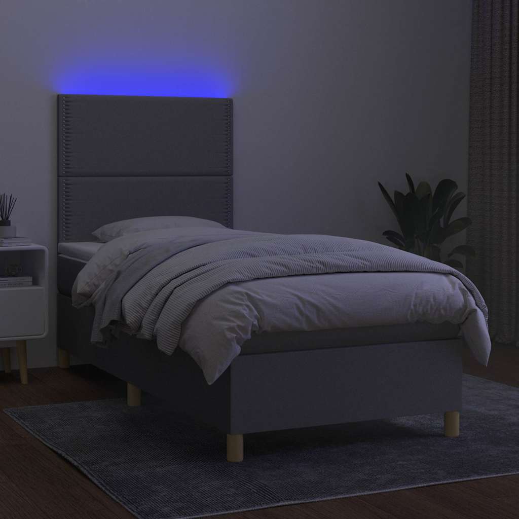 Világosszürke szövet rugós és LED-es ágy matraccal 90x200 cm 4