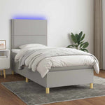 Világosszürke szövet rugós és LED-es ágy matraccal 90x200 cm