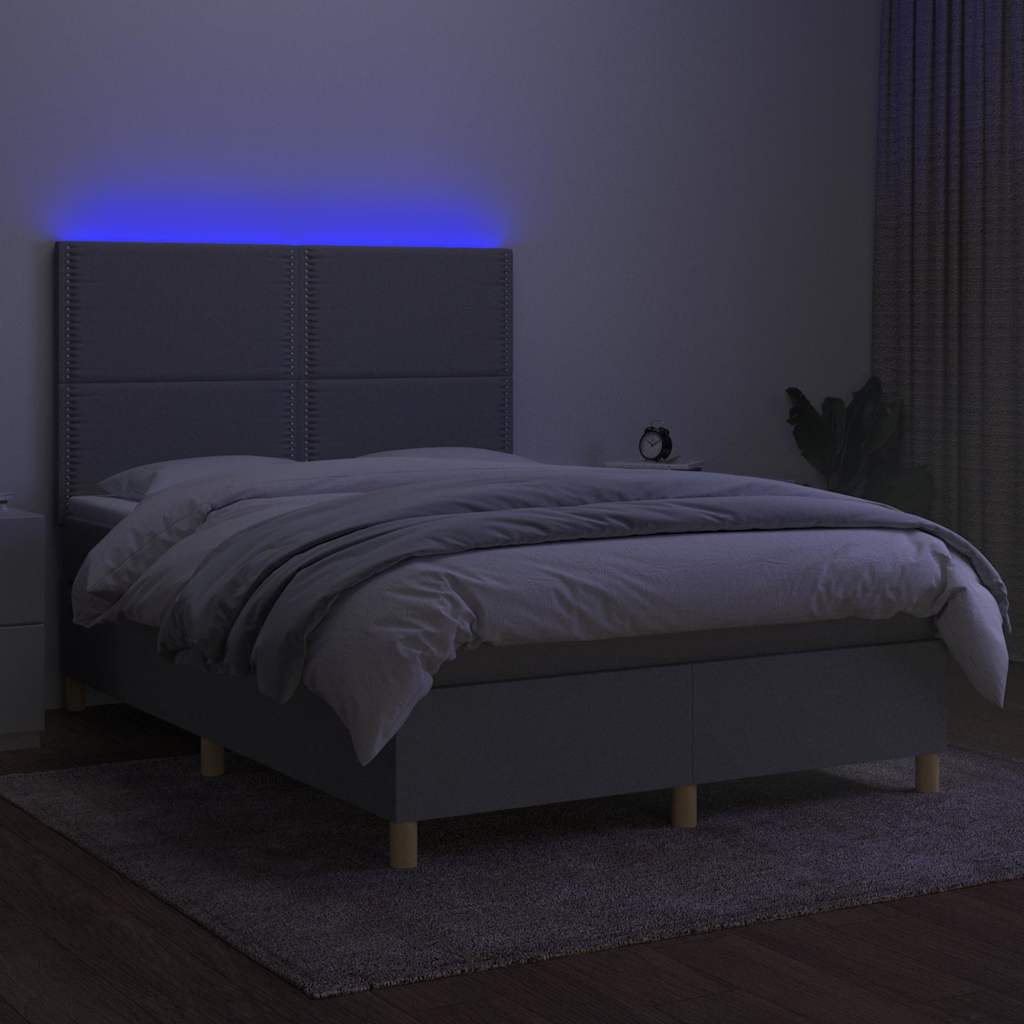 Sötétszürke szövet rugós és LED-es ágy matraccal 140x190 cm 4