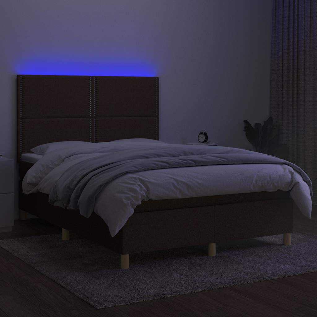 Barna szövet rugós és LED-es ágy matraccal 140x190 cm 4