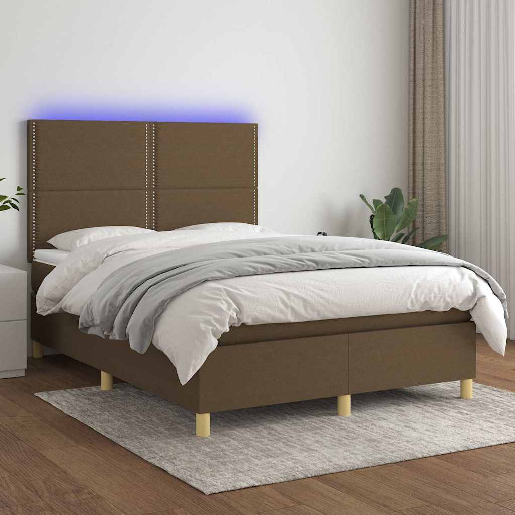 Barna szövet rugós és LED-es ágy matraccal 140x190 cm