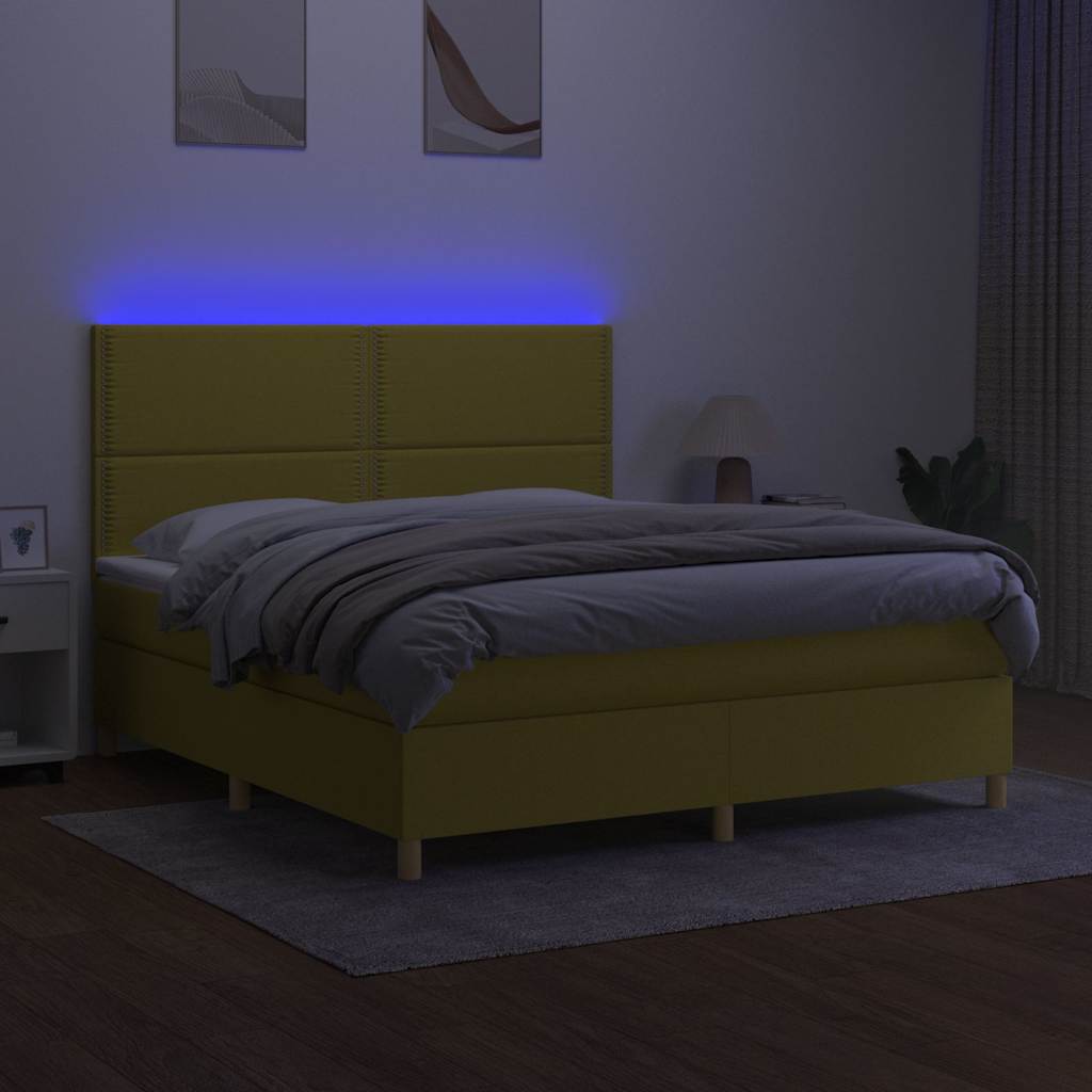Zöld szövet rugós és LED-es ágy matraccal 180 x 200 cm 4