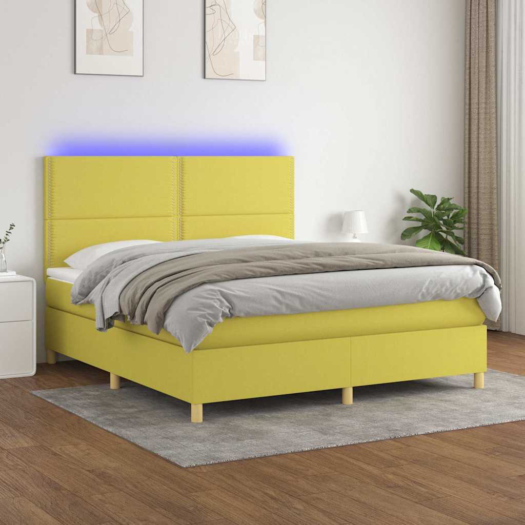 Zöld szövet rugós és LED-es ágy matraccal 180 x 200 cm