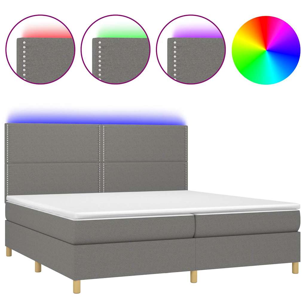 Sötétszürke szövet rugós és LED-es ágy matraccal 200x200 cm 2