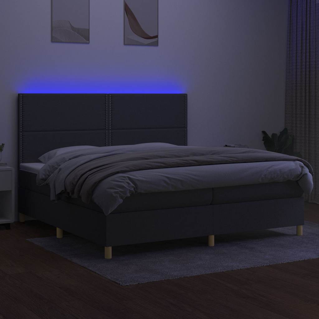 Sötétszürke szövet rugós és LED-es ágy matraccal 200x200 cm 4