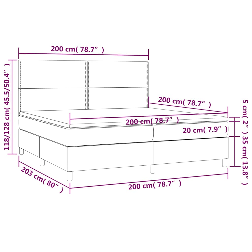 Sötétszürke szövet rugós és LED-es ágy matraccal 200x200 cm 8