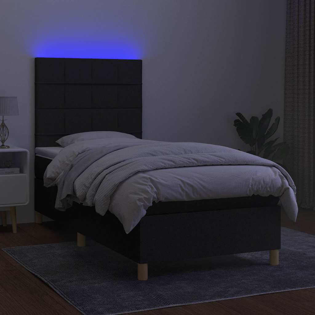 Fekete szövet rugós és LED-es ágy matraccal 90x190 cm 4