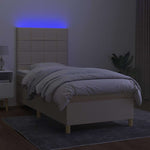 Krémszínű szövet rugós és LED-es ágy matraccal 90x200 cm 4