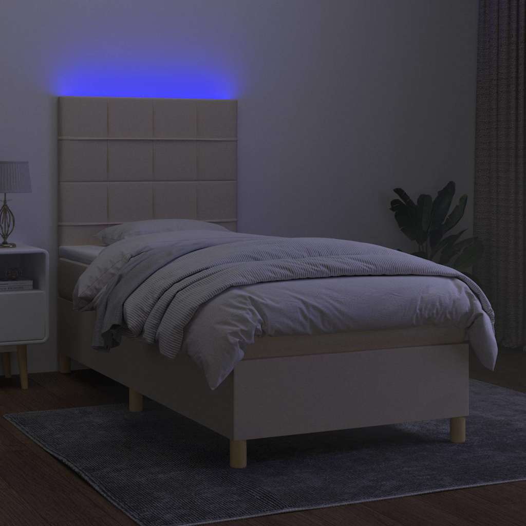 Krémszínű szövet rugós és LED-es ágy matraccal 90x200 cm 4