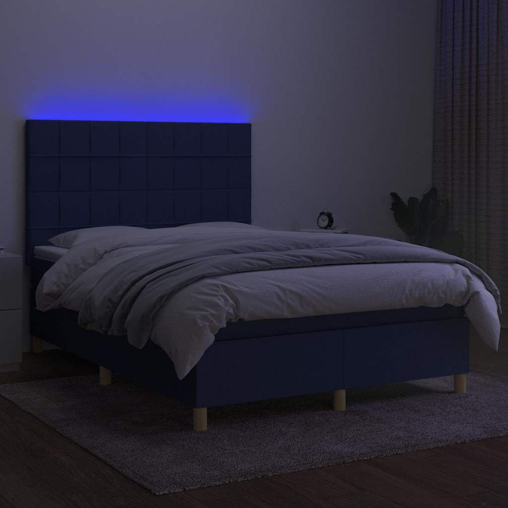 Kék szövet rugós és LED-es ágy matraccal 140x190 cm 4