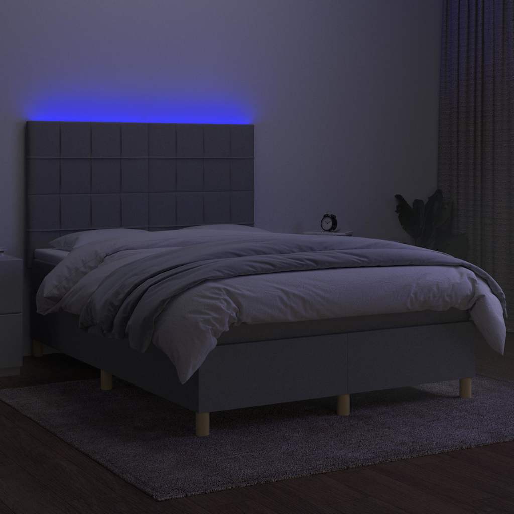 Világosszürke szövet rugós és LED-es ágy matraccal 140x200 cm 4
