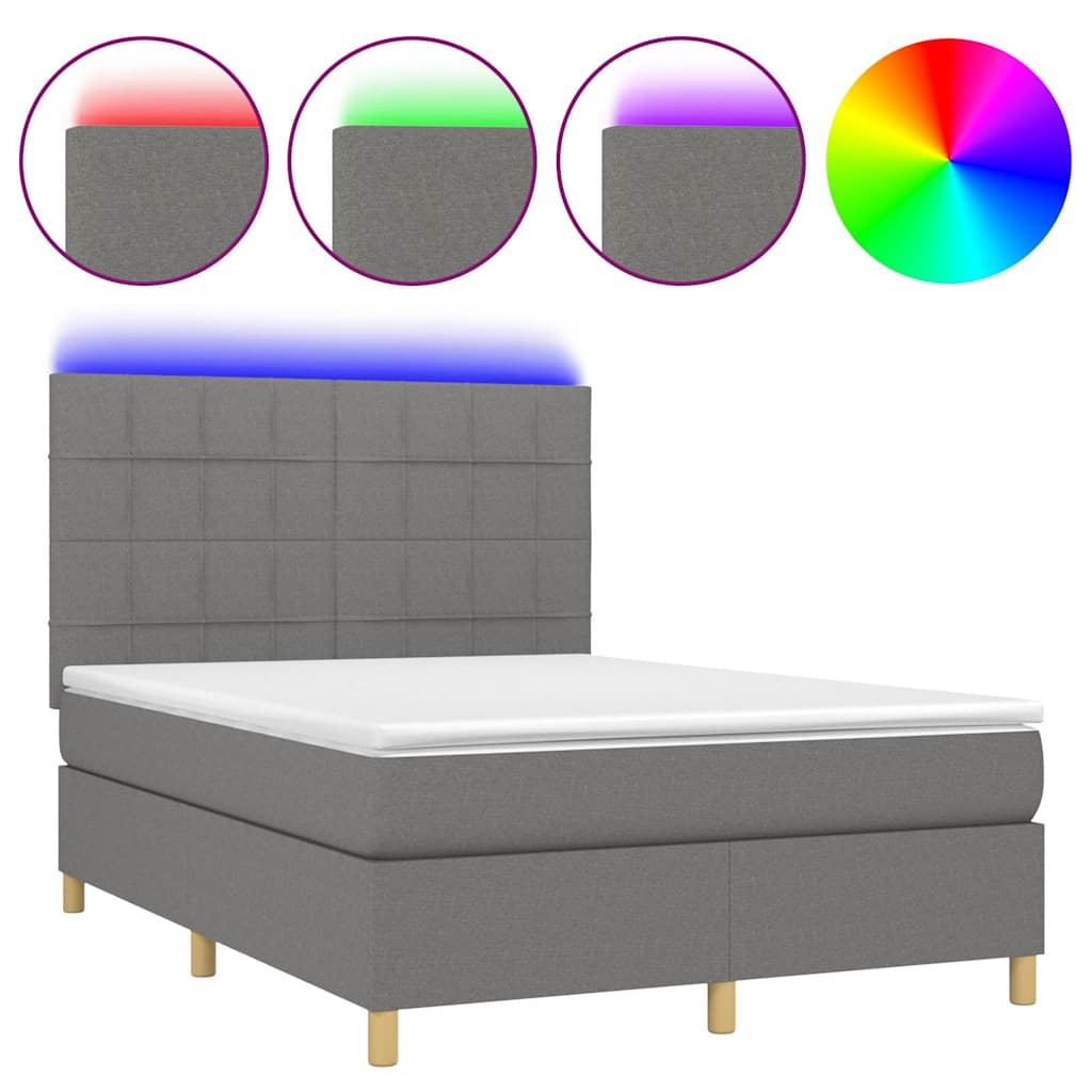 Sötétszürke szövet rugós és LED-es ágy matraccal 140x200 cm 2