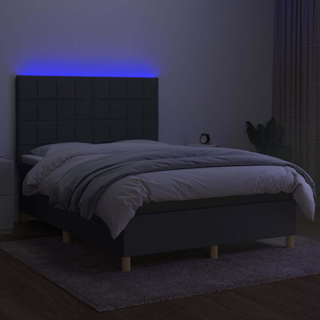Sötétszürke szövet rugós és LED-es ágy matraccal 140x200 cm 4