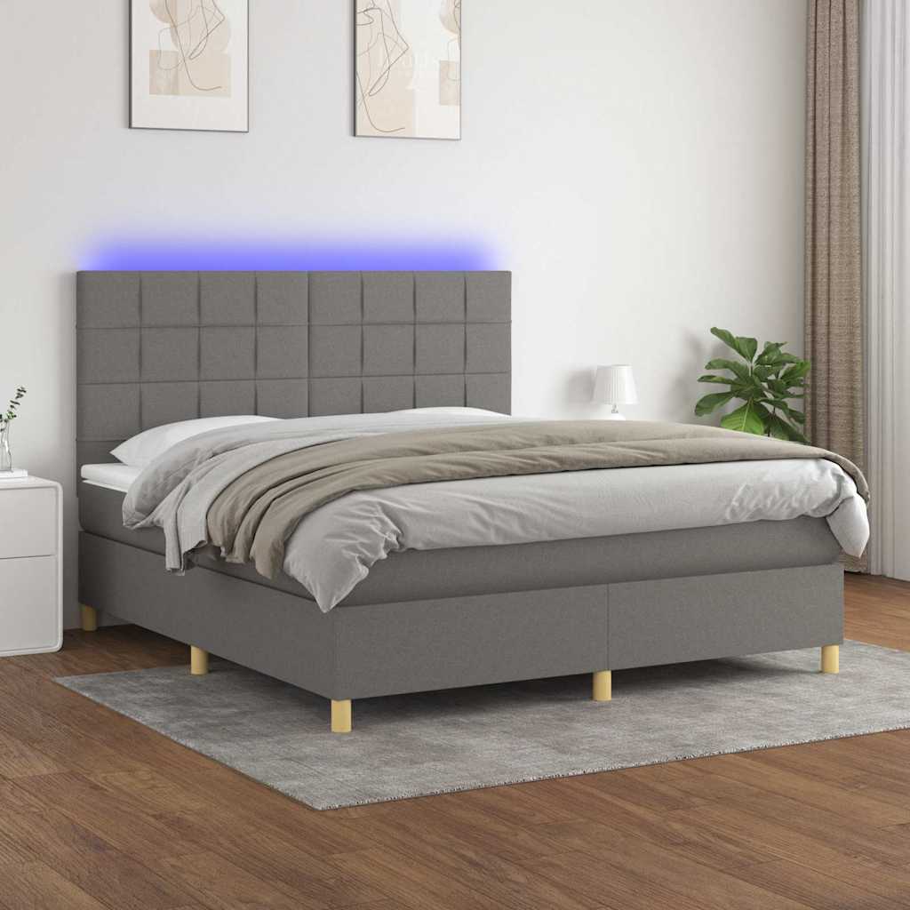Sötétszürke szövet rugós és LED-es ágy matraccal 160x200 cm