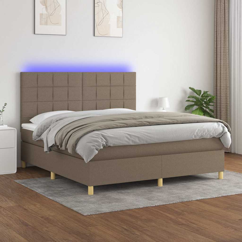Tópszínű szövet rugós és LED-es ágy matraccal 160x200 cm