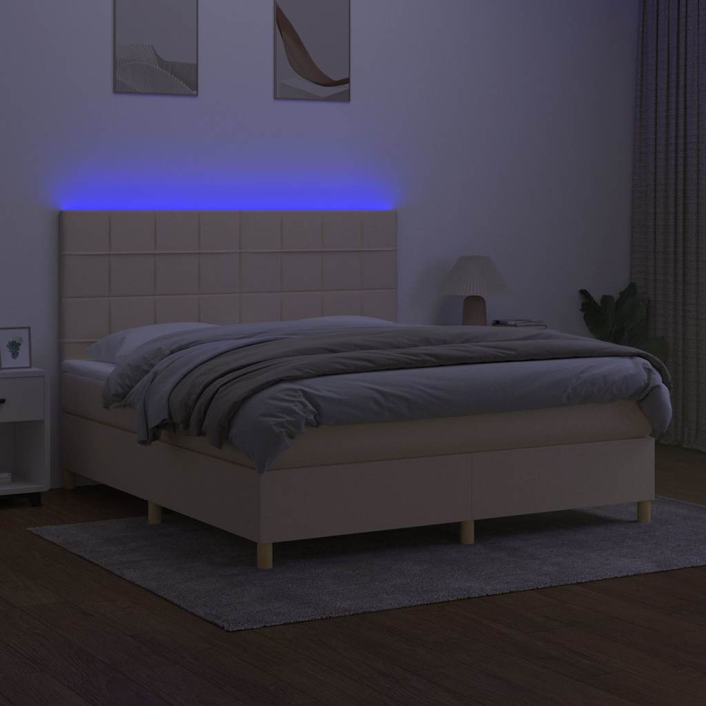 Krémszínű szövet rugós és LED-es ágy matraccal 160x200 cm 4