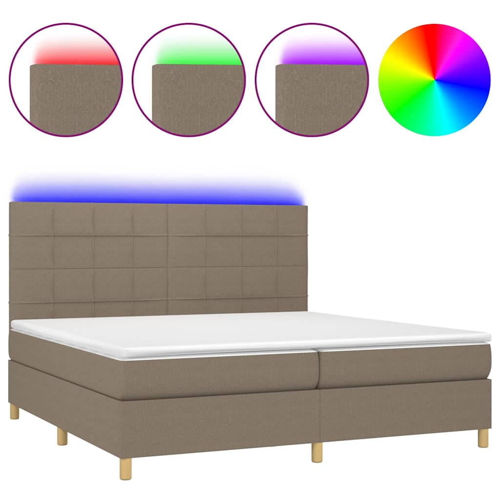 Tópszínű szövet rugós és LED-es ágy matraccal 200 x 200 cm 2