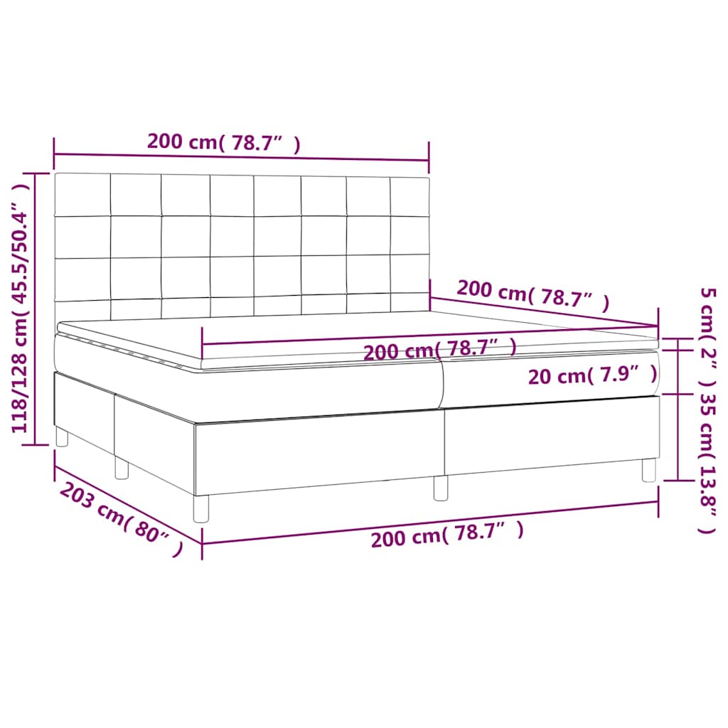 Tópszínű szövet rugós és LED-es ágy matraccal 200 x 200 cm 8