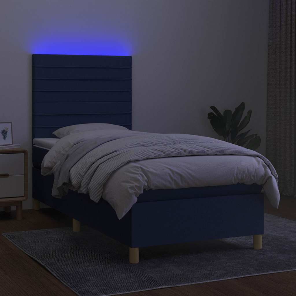 Kék szövet rugós és LED-es ágy matraccal 80 x 200 cm 4