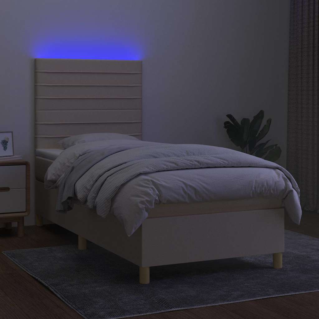 Krémszínű szövet rugós és LED-es ágy matraccal 90x190 cm 4
