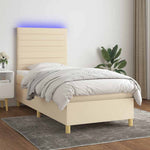 Krémszínű szövet rugós és LED-es ágy matraccal 90x190 cm