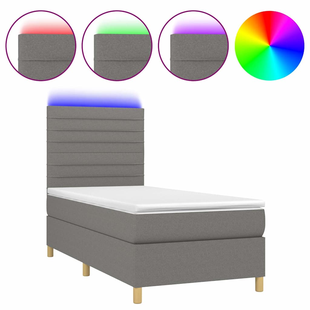 Sötétszürke szövet rugós és LED-es ágy matraccal 90x200 cm 2