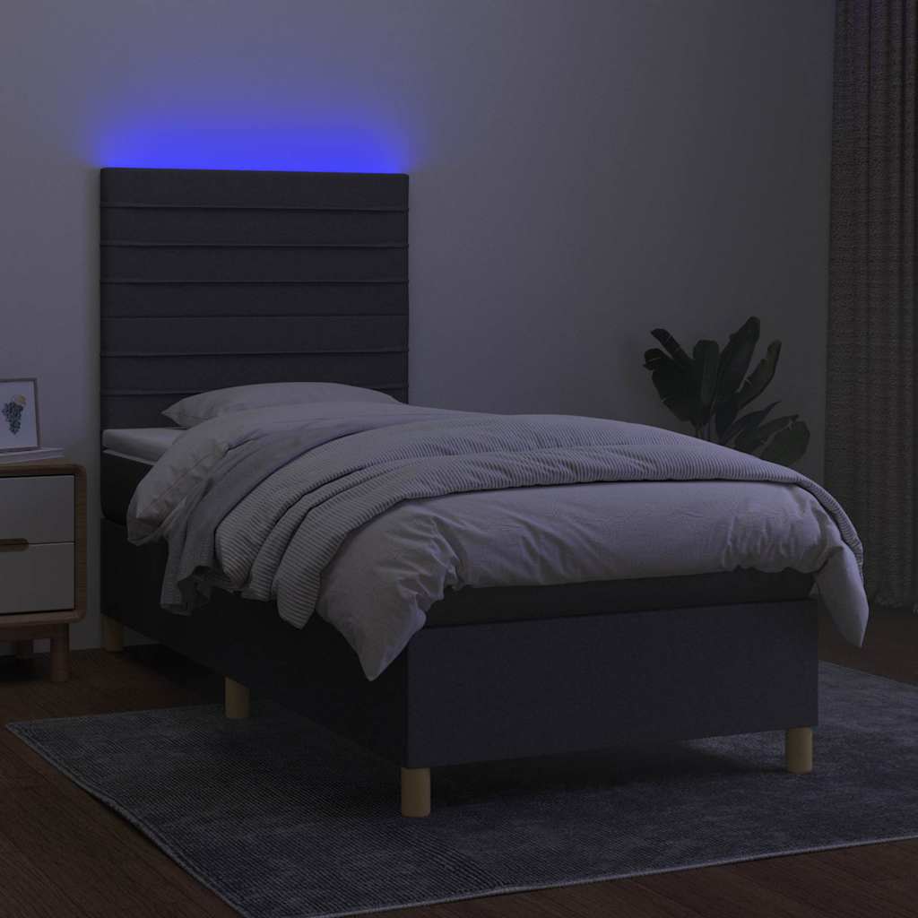 Sötétszürke szövet rugós és LED-es ágy matraccal 90x200 cm 4