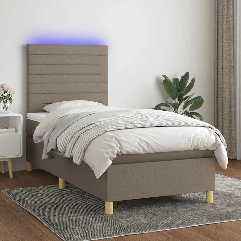 Tópszínű szövet rugós és LED-es ágy matraccal 90x200 cm