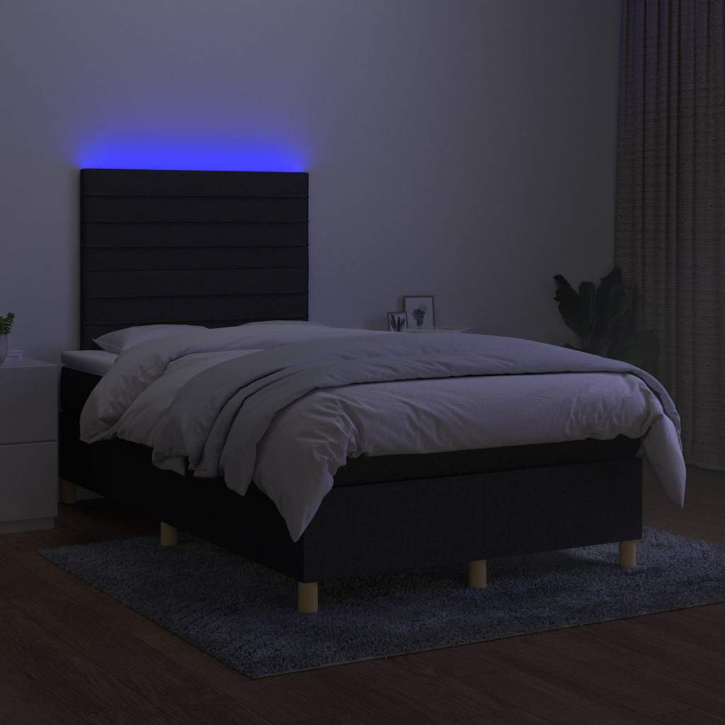Fekete szövet rugós és LED-es ágy matraccal 120 x 200 cm 4