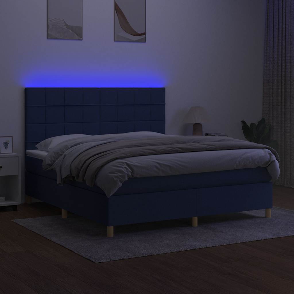Kék szövet rugós és LED-es ágy matraccal 180 x 200 cm 4