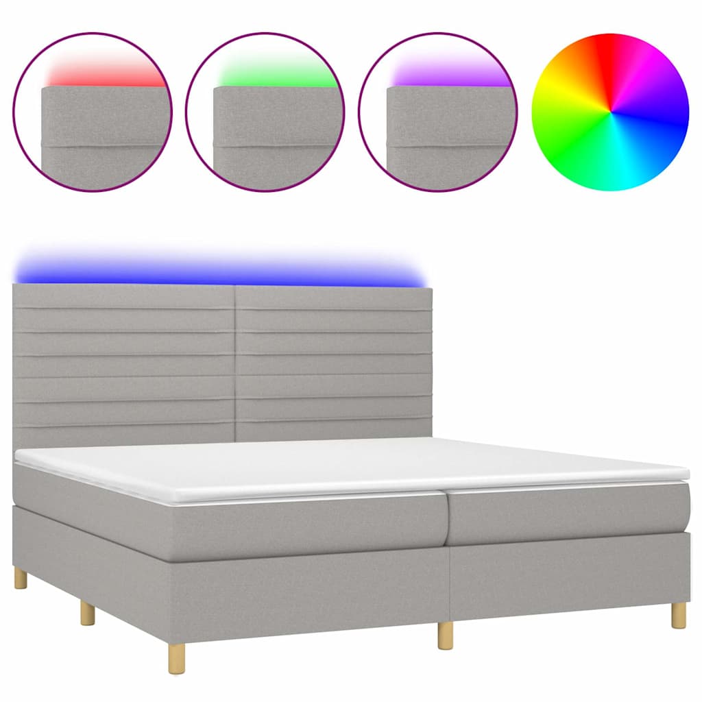 Világosszürke szövet rugós és LED-es ágy matraccal 200x200 cm 2