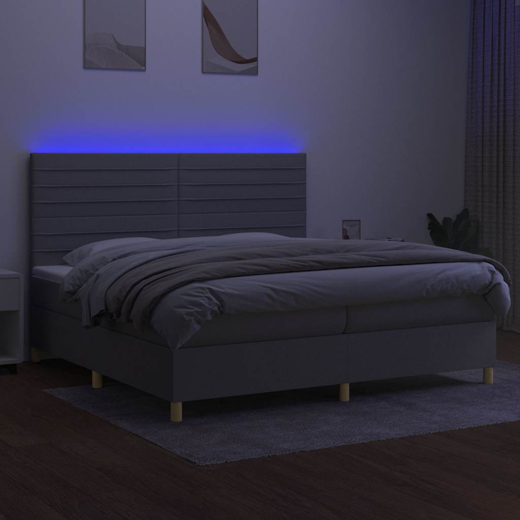 Világosszürke szövet rugós és LED-es ágy matraccal 200x200 cm 4